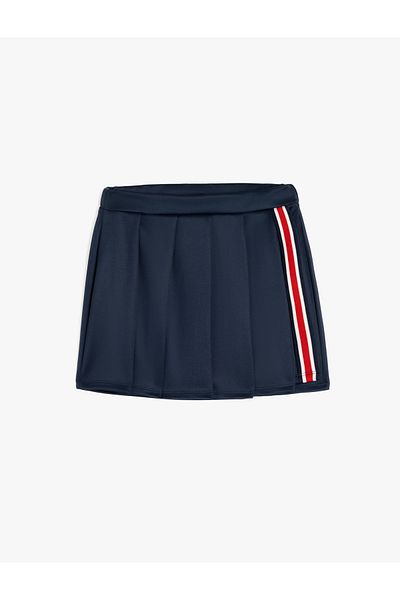 Koton Pleated Viscose Blended Mini Skirt with Piping Detail
