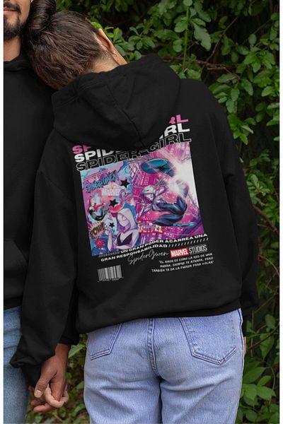 Fuddy Moda Unisex Oversize Spider-Girl Hooded Sweatshirt - Lover Couple Themed Hoodie