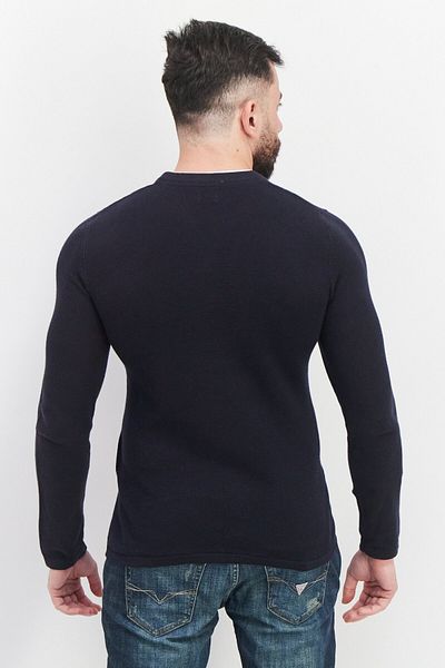 CELIO Men Crew Neck Long Sleeve Textured Sweatshirt, Navy