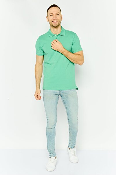 GAP Men Regular Fit Textured Short Sleeves Polo Shirt, Teal Green