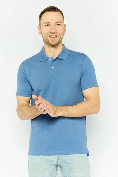 GAP Men Regular Fit Short Sleeves Plain Polo Shirt, Ash Blue