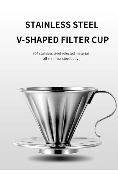 Drop Pour Over Coffee Dripper Stainless Steel Metal Reusable Cone Coffee Filter Slow Brewing