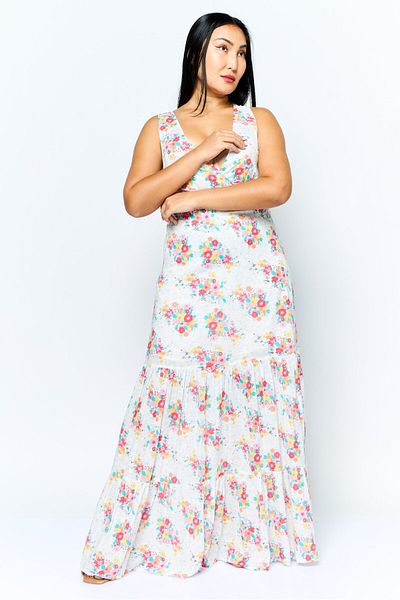 Pepe Jeans Men Floral Print Maxi Dress, White Combo