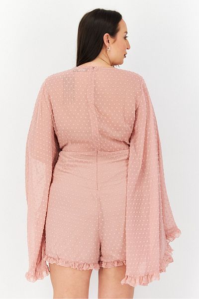 BOOHOO Women Textured Long Sleeve Playsuit, Blush Pink