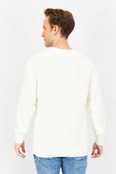 CELIO Men Crew Neck Knitted Long Sleeves Sweater, Off White