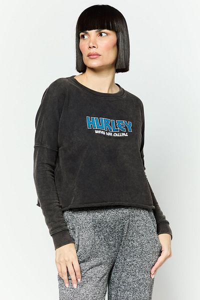 Hurley Women Sportswear Fit Long Sleeve Outdoor Sweatshirt, Black Combo