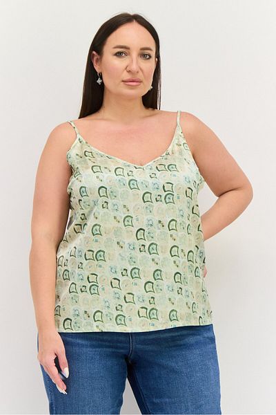 Never Fully Dressed Women V-neck Allover Printed Tank Top, Green Combo