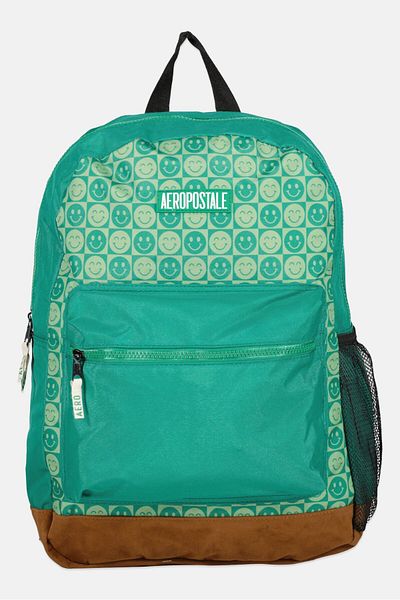 Aeropostale Women Smiley Print Field Backpack ll 32 L x 44 H x 13 W cm, Green Combo