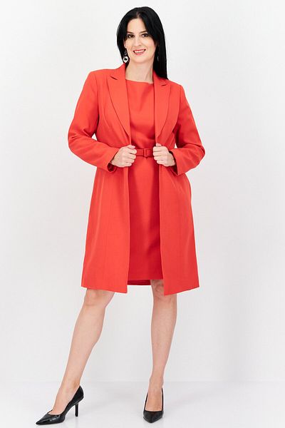 Nipon Boutique Women 2 In 1 Solid Blazer And Belted Midi Dress Set, Red
