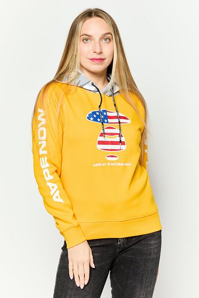 Aape By A Bathing Ape Women Embroidered Logo Long Sleeve Hoodies, Yellow Combo