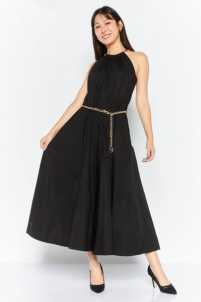 Michael Kors Women Plain Belted Maxi Dress, Black