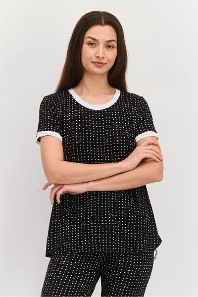 Kensie Women 2 Piece Set Allover Print Pajama, Black