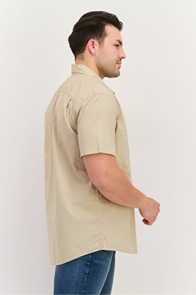 GAP Men Slim Fit Solid Short Sleeves Casual Shirt, Beige