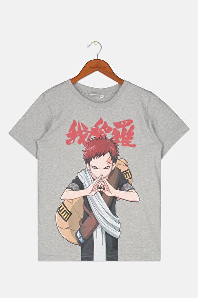 NARUTO Kids Boy Round Neck Short Sleeve Graphic Print T-Shirt, Grey Combo