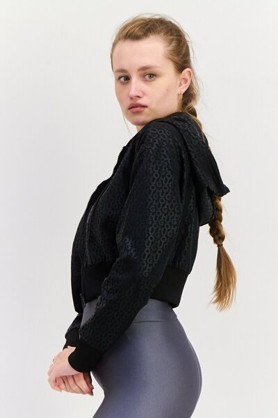 Hugo Boss Women Hood Brand Logo Long Sleeves Crop Sweatshirt, Black