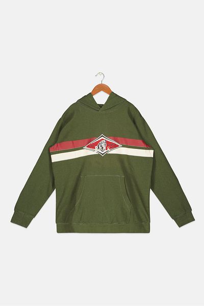 Bear Surfboards Kids Boy Hooded Long Sleeve Printed Sweatshirt, Olive