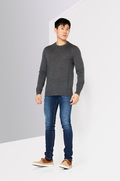 Michael Kors Men Crew Neck Long Sleeves Solid Sweater, Dark Grey