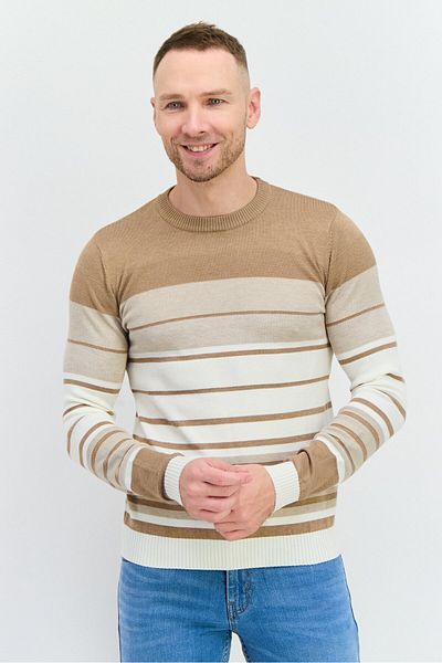Sorbino Men Crew Neck Stripe Sweater, Taupe