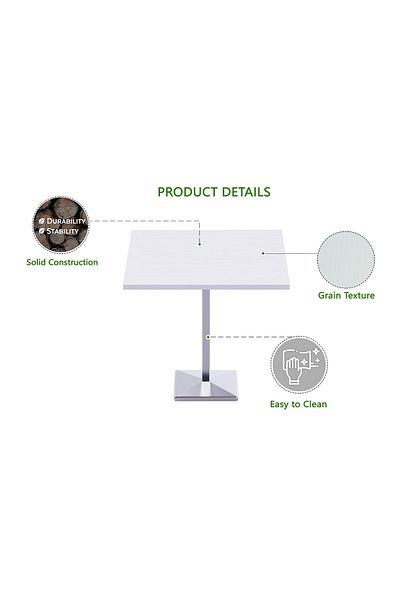 Mahmayi Bar Table Square Base 4 Seater Cocktail Bistro Table for Pub_White