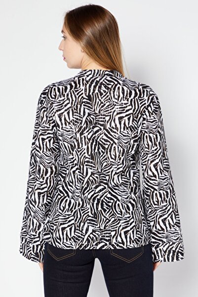 Michael Kors Women V-Neck Long Sleeves Animal Print Blouse, Black