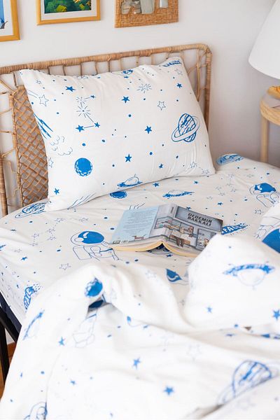 Belsina Space Pattern Single Fitted Sheet Set Organic Cotton Fabric (1 Pillowcase)