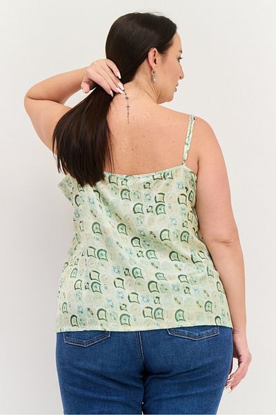 Never Fully Dressed Women V-neck Allover Printed Tank Top, Green Combo