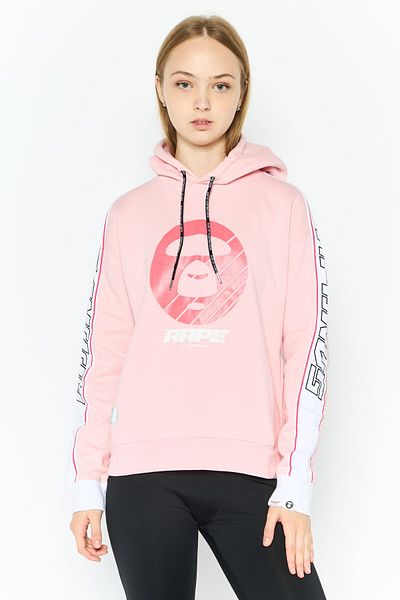 Aape By A Bathing Ape Women Graphic Print Long Sleeves Hooded Sweatshirt, Pink