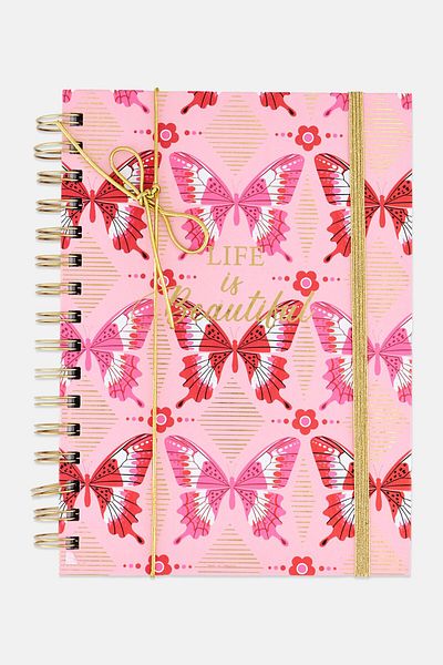 Votum Butterfly Print Chunky Spiral Notebook, Pink Combo