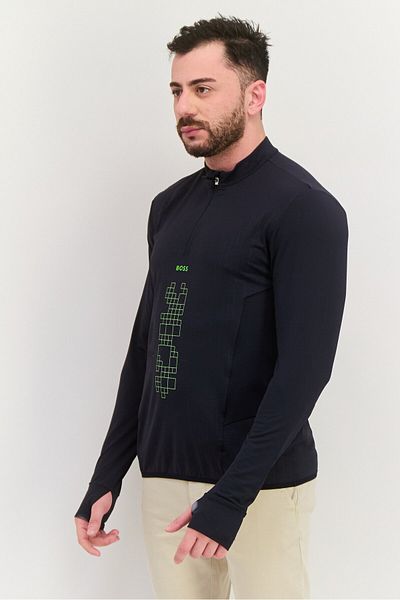 BOSS Men Mock Neck Long Sleeves Graphic Print Sweatshirt, Navy Blue