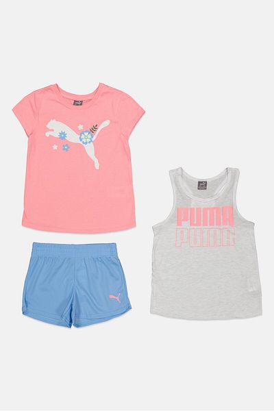 Puma kids Girl 3 Piece Sportswear Fit Top And Bottom Set, Peach