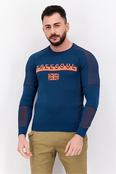 freesoul Men Crew Neck Brand Logo Long Sleeves Sweatshirt, Sage Blue Combo
