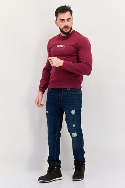 Vision Street Wear Men Crew Neck Long Sleeve Embroidered Logo Sweatshirt, Maroon