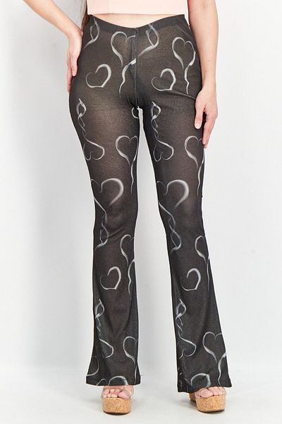 NEW girl ORDER Women Wide Leg Printed Pants, Charcoal