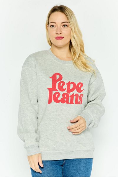 Pepe Jeans Women Crew Neck Long Sleeve Brand Logo Sweatshirt, Grey