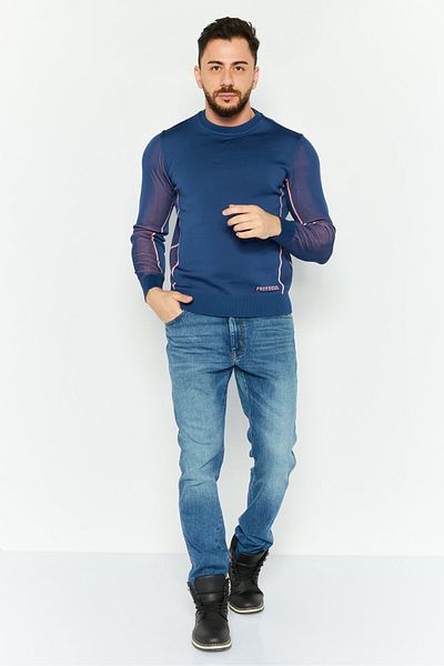 freesoul Men Crew Neck Brand Logo Long Sleeves Sweatshirt, Blue