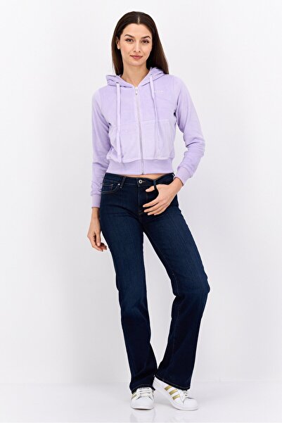 Bebe Women Hood With Drawstring Long Sleeve Embellished Logo Sweatshirts, Purple