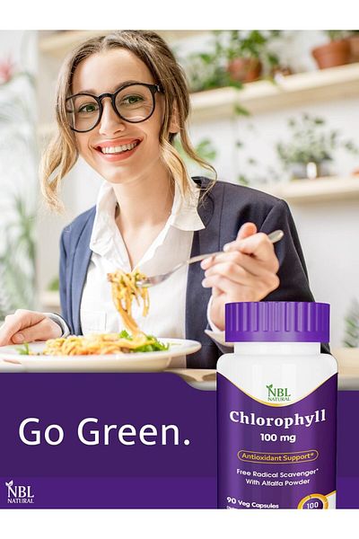 NBL Natural , Chlorophyll 100 mg with Alfalfa Powder, Green Superfood, 90 Veg Capsules