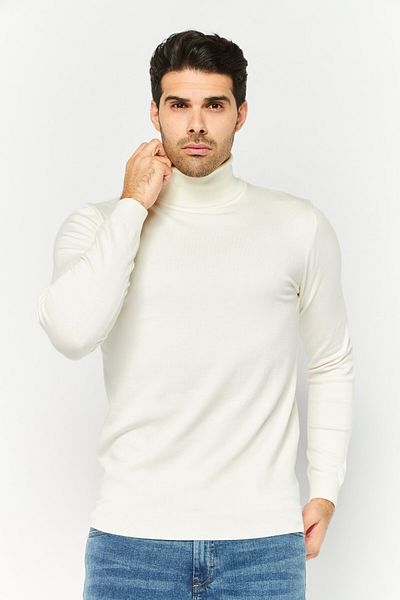 Sorbino Men Turtle Neck Long Sleeve Plain Sweater, White