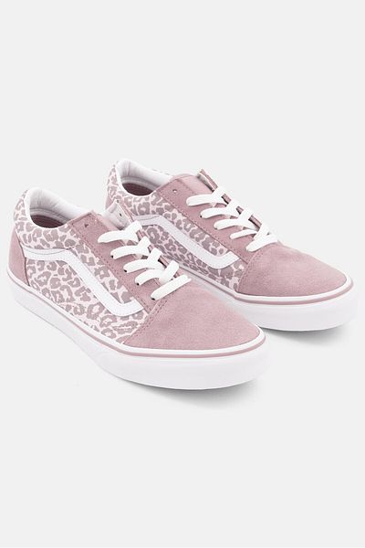 Vans حذاء رياضي نسائي برباط بطبعة حيوانية من Old Skool، أرجواني فاتح