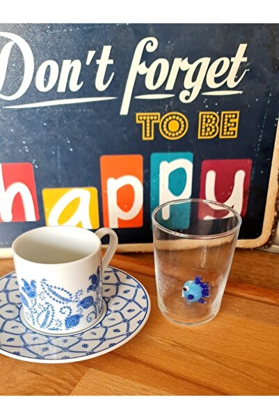 dugacam atölyesi KAHVE YANI SU BARDAĞI TEK ÜRÜN MURANO CAM RENKLİ BALIK FİGÜRLÜ