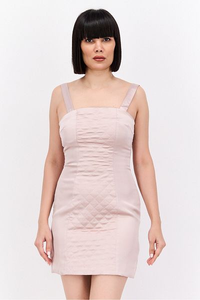 Missguided Women Quilted Satin Mini Dress, Taupe