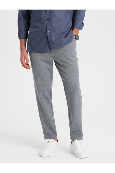 OMBRE Ανδρικό παντελόνι chino με λάστιχο στη μέση SLIM FIT - γκρι V1 OM-PACP-0158 M