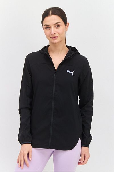 Puma سترة رياضية نسائية بغطاء رأس للجري، باللون الأسود