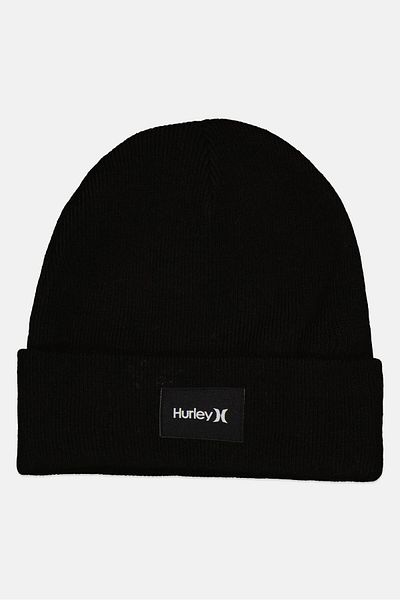 Hurley Men Brand Logo Beanie Hat, Black