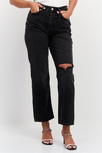 TopShop Women Regular Fit Rip Denim Jeans, Black