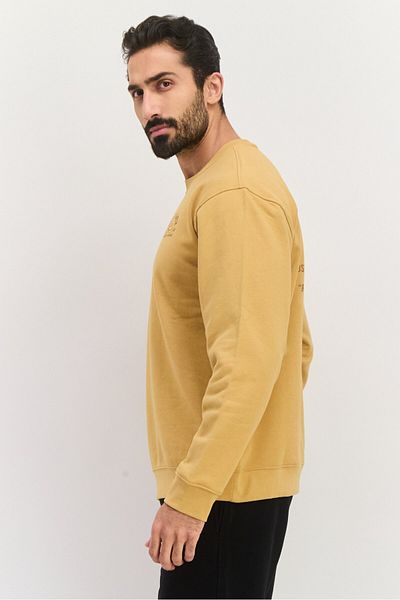 Hurley Men Crew Neck Long Sleeve Brand Logo Sweatshirts, Mustard