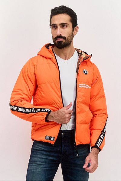 Aape By A Bathing Ape Men Brand Logo Puffer Jacket, Orange