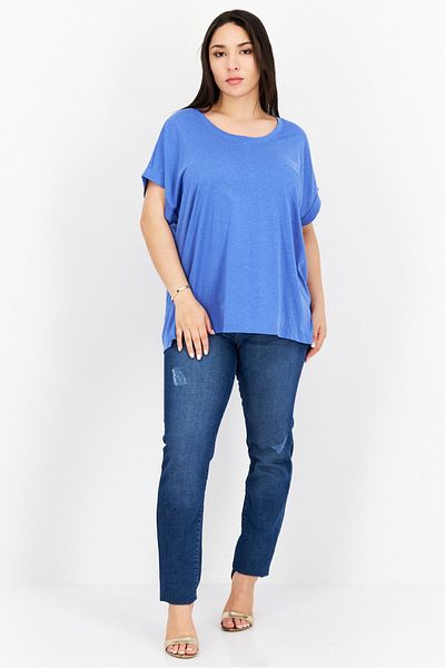 Tchibo Women Crew Neck Short Sleeve Plain T Shirt, Blue
