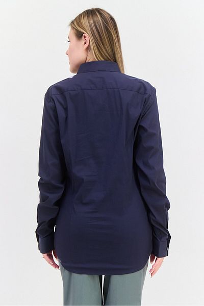 THEORY Women Pointed Collar Long Sleeve Solid Shirt, Navy