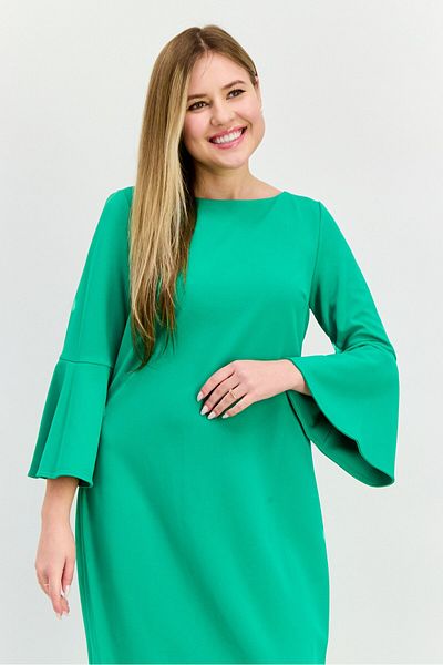 Calvin Klein Women Round Neck Bell Sleeve Solid Midi Dress, Green